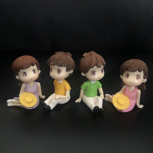 ladka, ladki, topi, girl, boy, hat, sitting,Miniature resin couple, fairy tray gardens,fairy garden ornaments