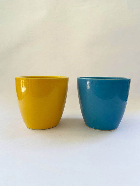 blue, yellow, land, and sea, pot, flower pot, planter