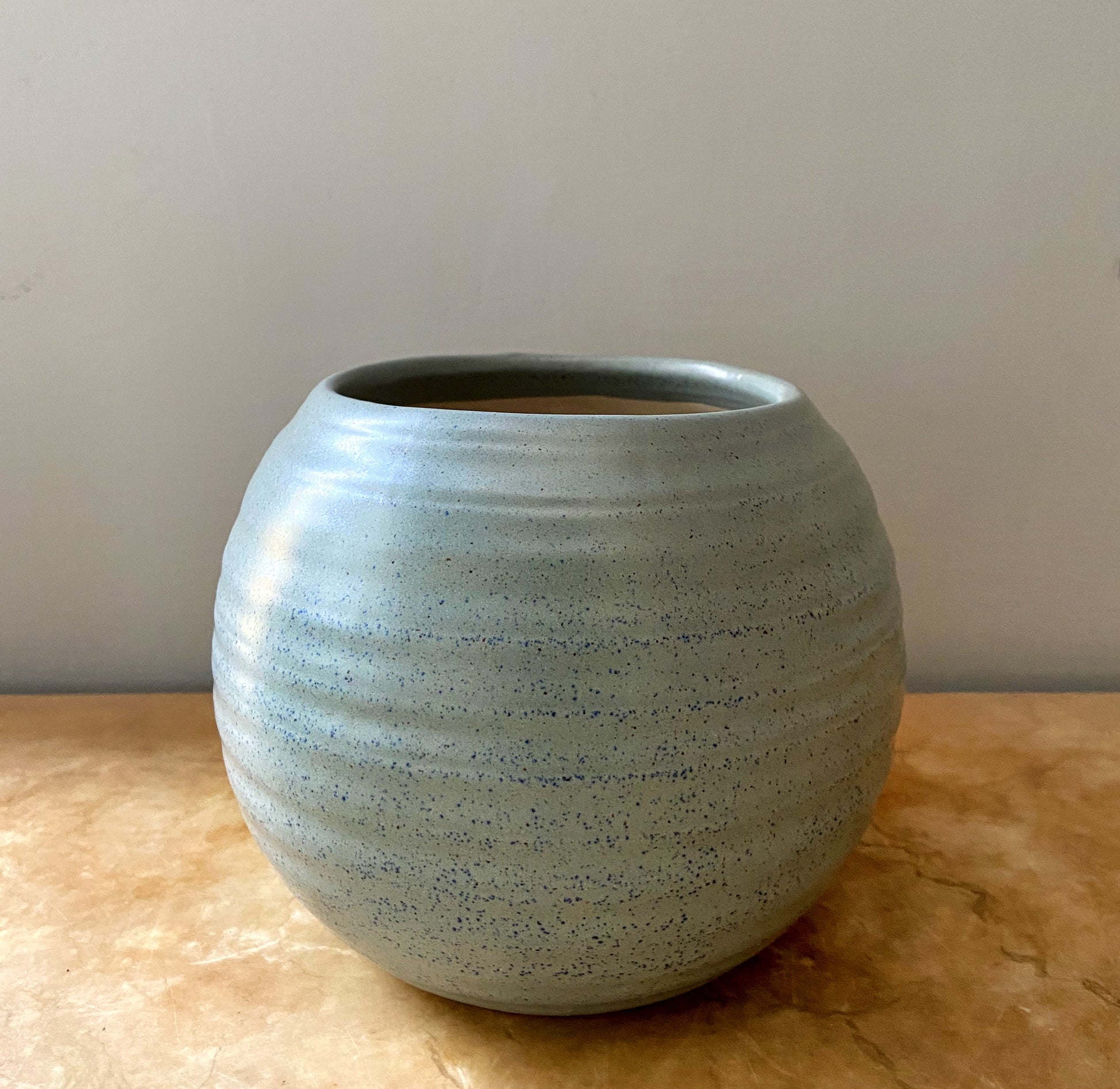 round pot, circular ceramic planter, unique textured pot, blue