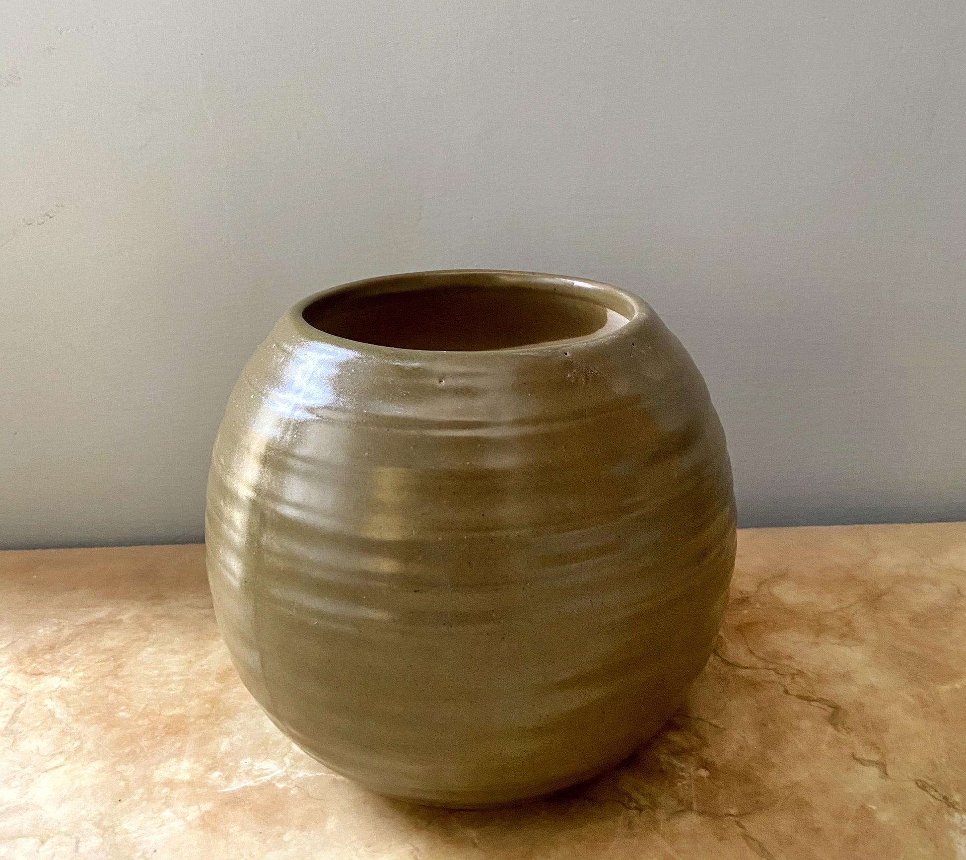 round pot, circular ceramic planter, unique textured pot, green