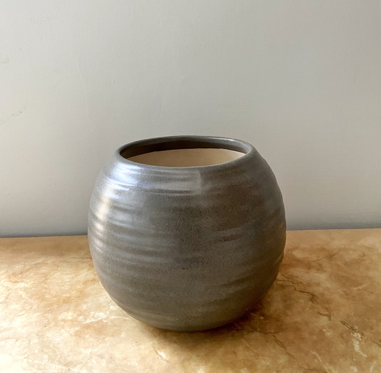 round pot, circular ceramic planter, unique textured pot, grey