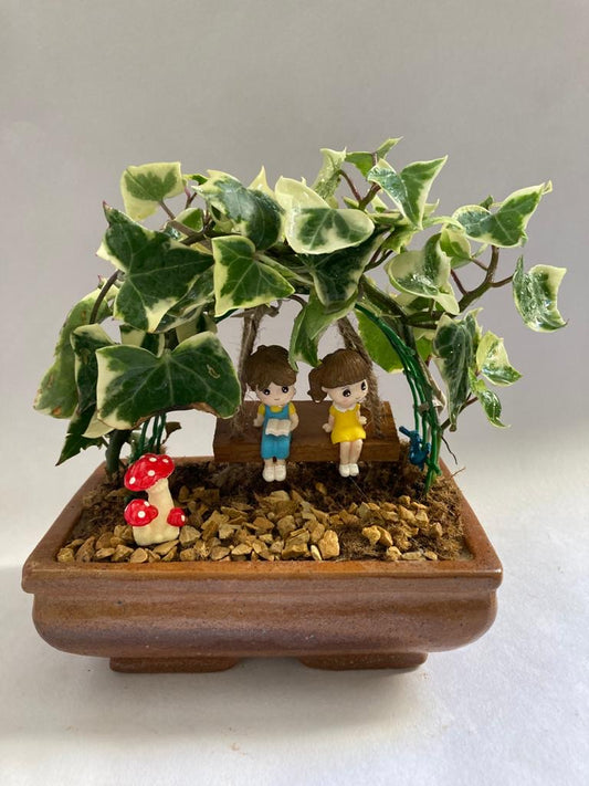 english ivy, arch, swing, friends, sibling, book reading